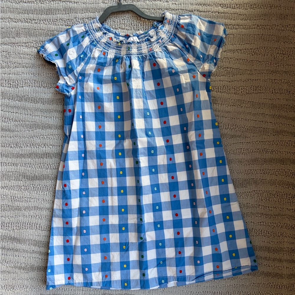 Gorgeous Hanna Anderson Blue Checkered Cotton Dress with Embroidery